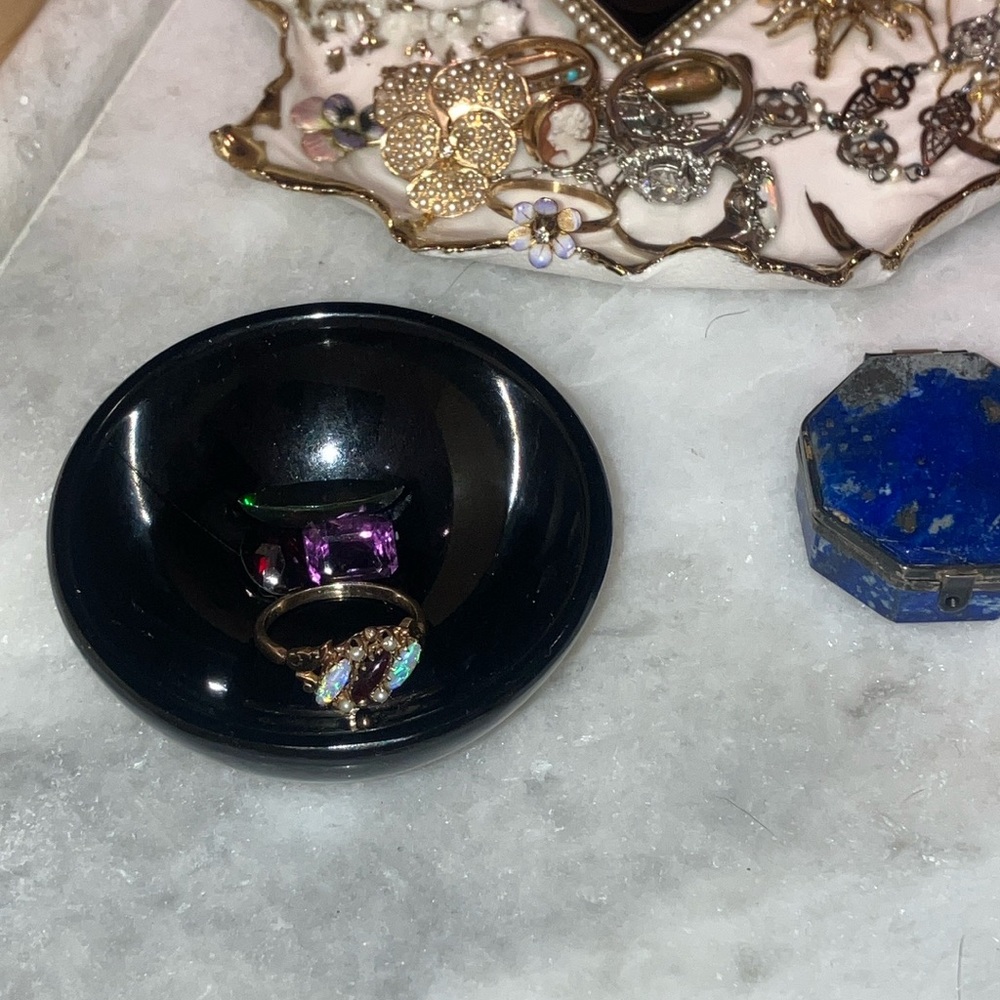 Antique 10k Gold Opal, Garnet & Seed Pearl Cluster Ring | Victorian-Edwardian - Picture 3 of 8